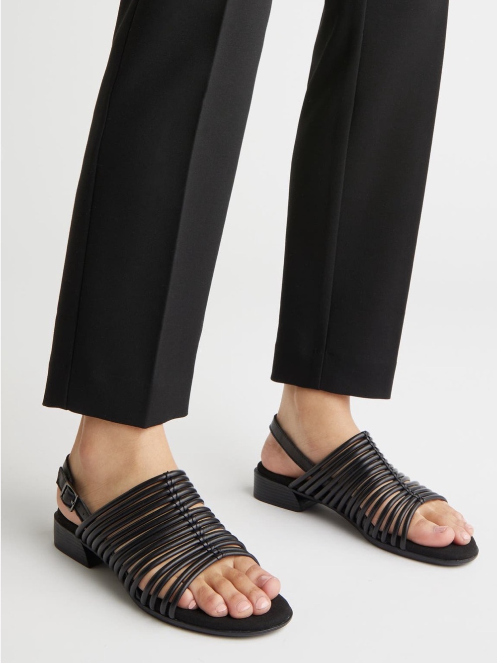 Munro 🔥Celia Blk Leather Slingback Low Heel Sandals Comfort Wide Luxury-Sz 8W